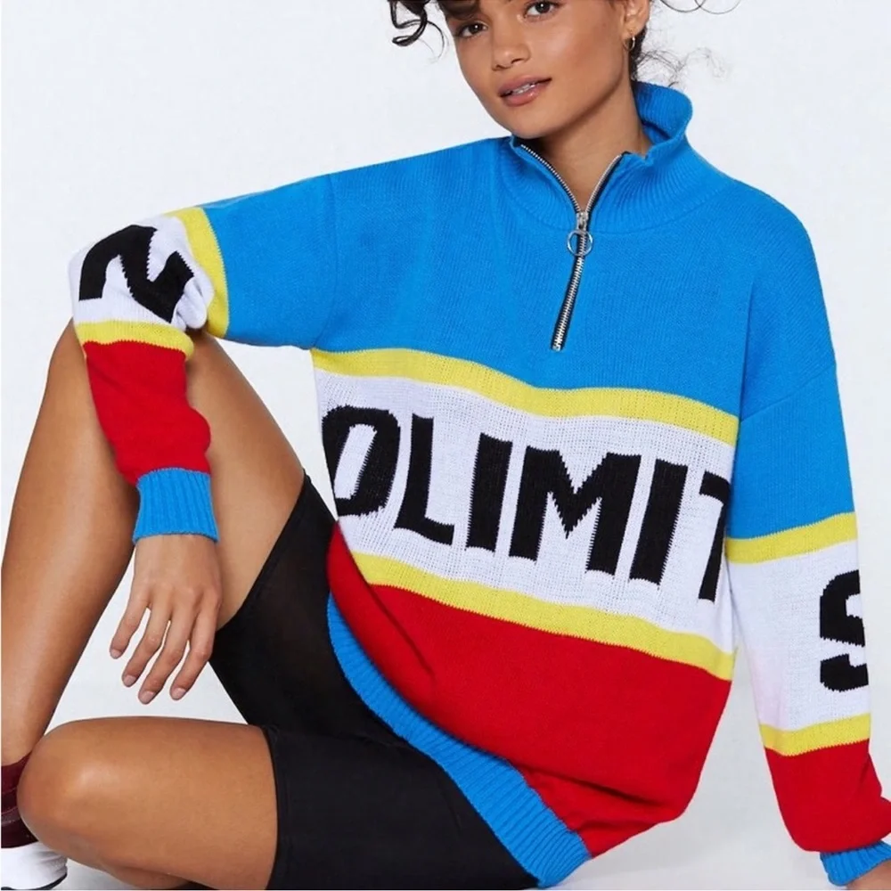 ASOS Blue Ribbed Zip-Up Sweater - Picture 3 of 4